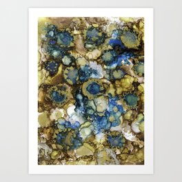 Abstract Alcohol Ink Painting - Blue and Gold Art Print