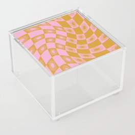 Abstract Sun Checker Pattern 1 in Gold Pink Acrylic Box