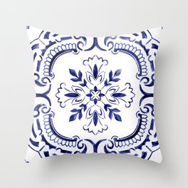 Portuguese Tile - Exclusive Hand-Painted Design Throw Pillow