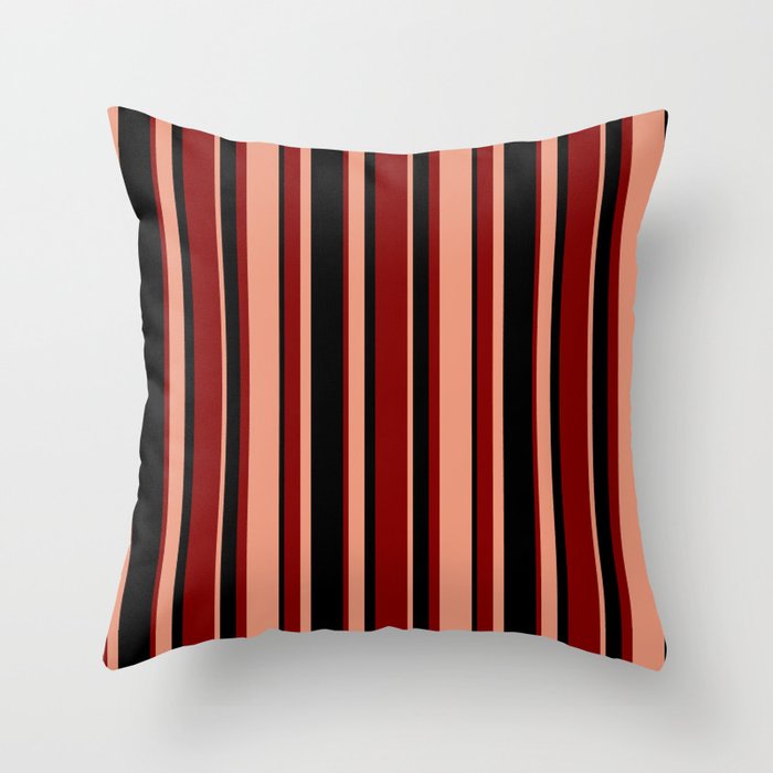 Dark Salmon, Black & Maroon Colored Pattern of Stripes Throw Pillow