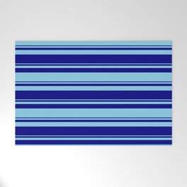 [ Thumbnail: Blue and Sky Blue Colored Stripes/Lines Pattern Welcome Mat ]