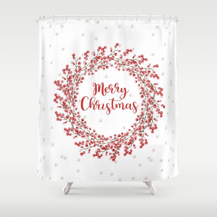 Red Berry Christmas Wreath  Shower Curtain