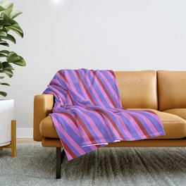 [ Thumbnail: Violet, Medium Slate Blue & Red Colored Lined Pattern Throw Blanket ]