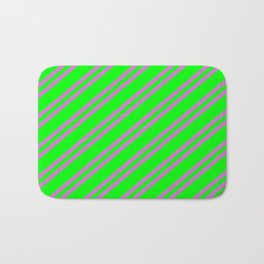 [ Thumbnail: Lime and Orchid Colored Striped Pattern Bath Mat ]
