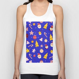Christmas Pattern Funny Elements Blue Unisex Tank Top