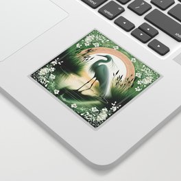 Whispers of Dusk: A Serene Egret Scene Sticker