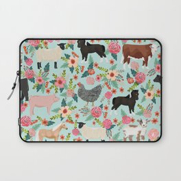 Farm animal sanctuary pig chicken cows horses sheep floral pattern gifts Laptop Sleeve