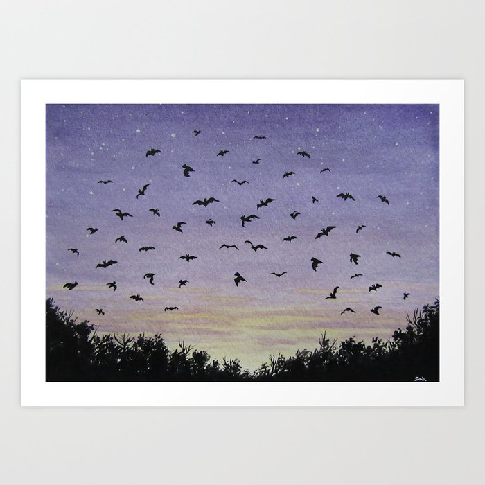 bat colony in evening sky Art Print