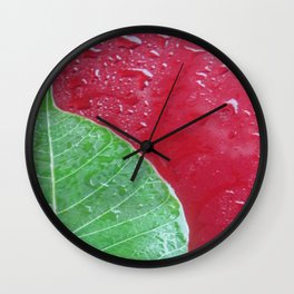 Leaf on red Wall Clock