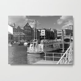 Pleasure boats on the York river Ouse. Metal Print | Northyorkshire, Pleasureboat, Digital, Landscape, Photo, Black and White, Yorkyorkshire 