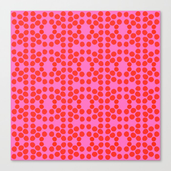 Big Red Dots On Hot Pink Eye Design Mid-Century Modern Scandi Bold Bright Polka Dots Pattern Canvas Print