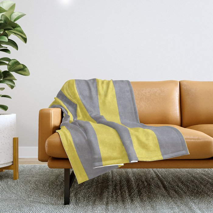 Hand Drawn Fat Horizontal Line Pattern Pantone 2021 Color Of The Year Illuminating and Ultimate Gray  Throw Blanket