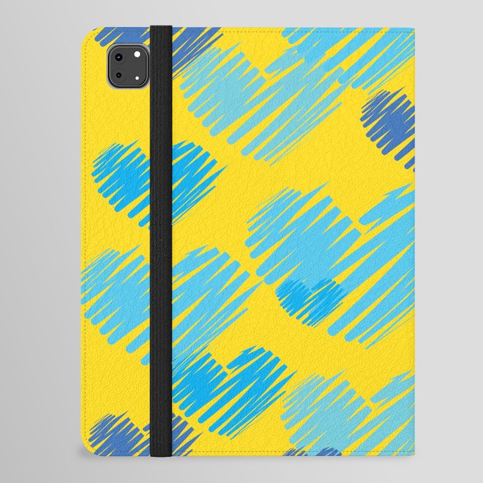 Hearts in Bunches, Cerulean Blue on Yellow iPad Folio Case