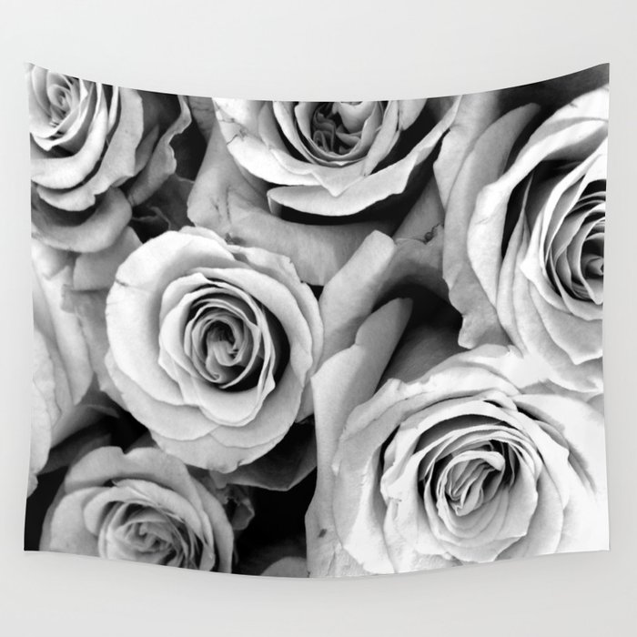 Black and White Roses Wall Tapestry