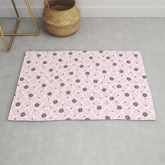 Pink - Retro Mid Mod Quatrefoil flowers Rug