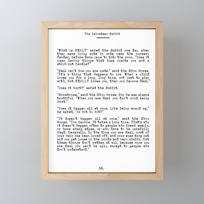 Becoming Real Velveteen Rabbit Quote Framed Mini Art Print By Bickspics Society6