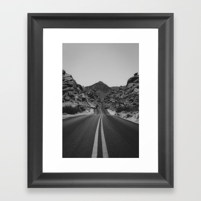 Black and White Desert Road Framed Art Print