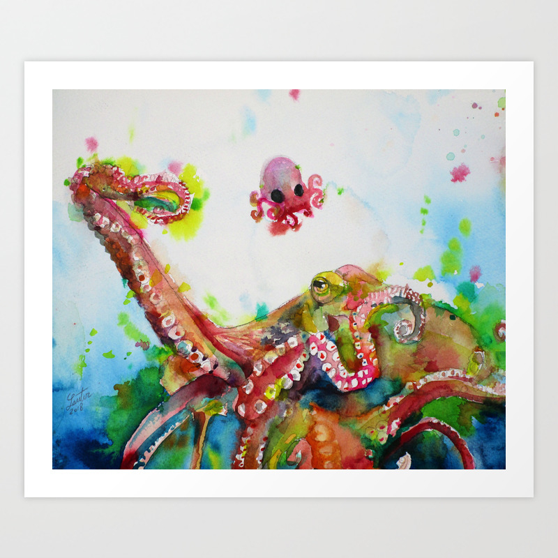 Octopus And Baby Octopus Art Print By Lautir Society6