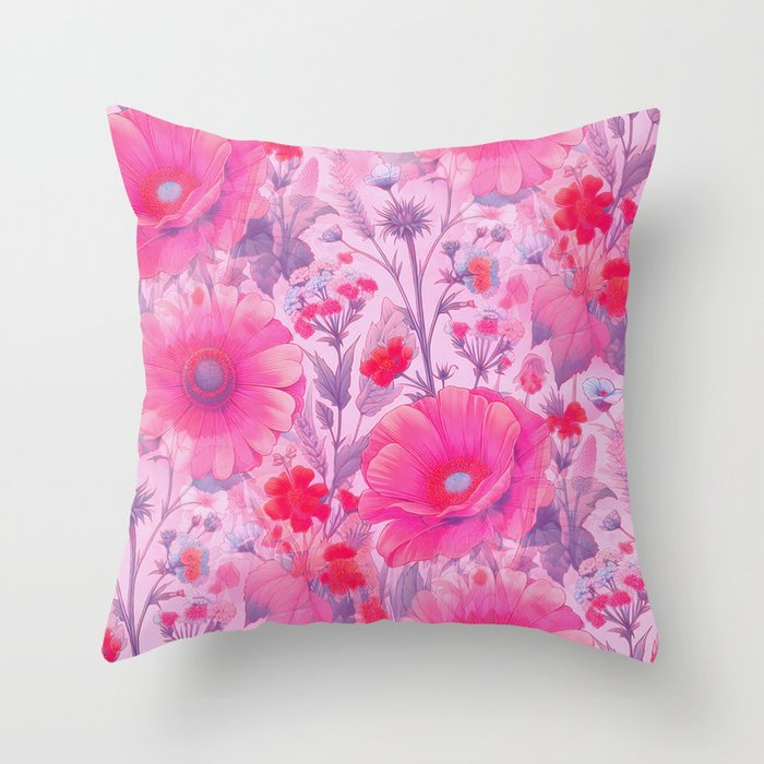 Floral Garden Pink Throw Pillow