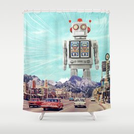Robot in Town Shower Curtain