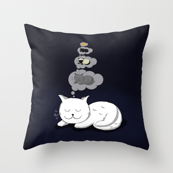 A cat dreaming of a cat that dreams of dreaming of a cat that dreams of dreaming of a cat. Throw Pillow
