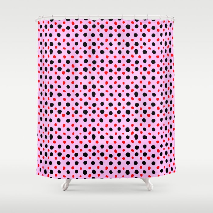 Watercolor Hand Drawn Pink And Black Polka Dot Pattern,Retro,Cute,Dotted,Polkadot, Shower Curtain