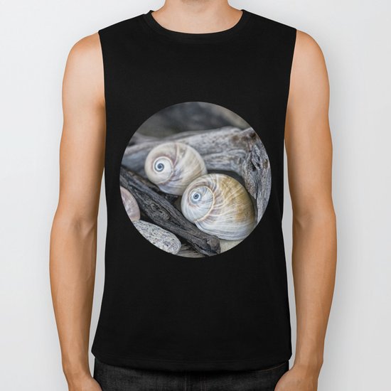 Shark's eye shells and driftwood Biker Tank