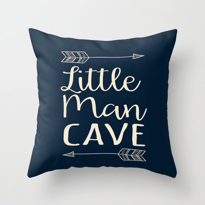 Little Man Cave- Navy and Tan Throw Pillow