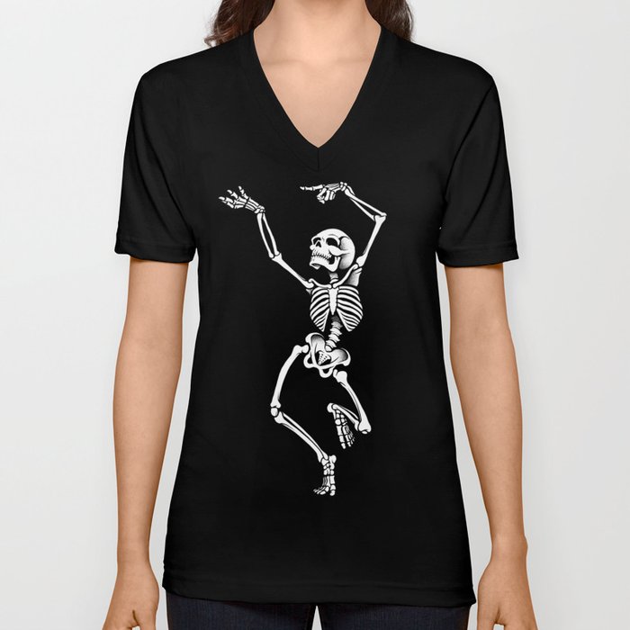 Dancing Skelleton V Neck T Shirt