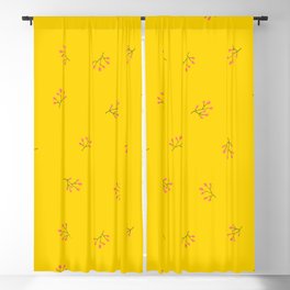 Branches With Red Berries Seamless Pattern on Yellow Background Blackout Curtain