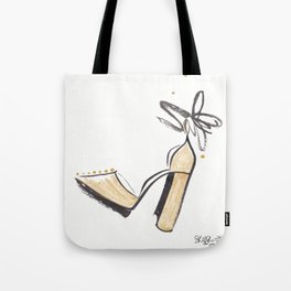 Gold and Black Shoe Fancy Bow Tote Bag