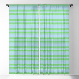[ Thumbnail: Sky Blue & Lime Green Colored Stripes/Lines Pattern Sheer Curtain ]