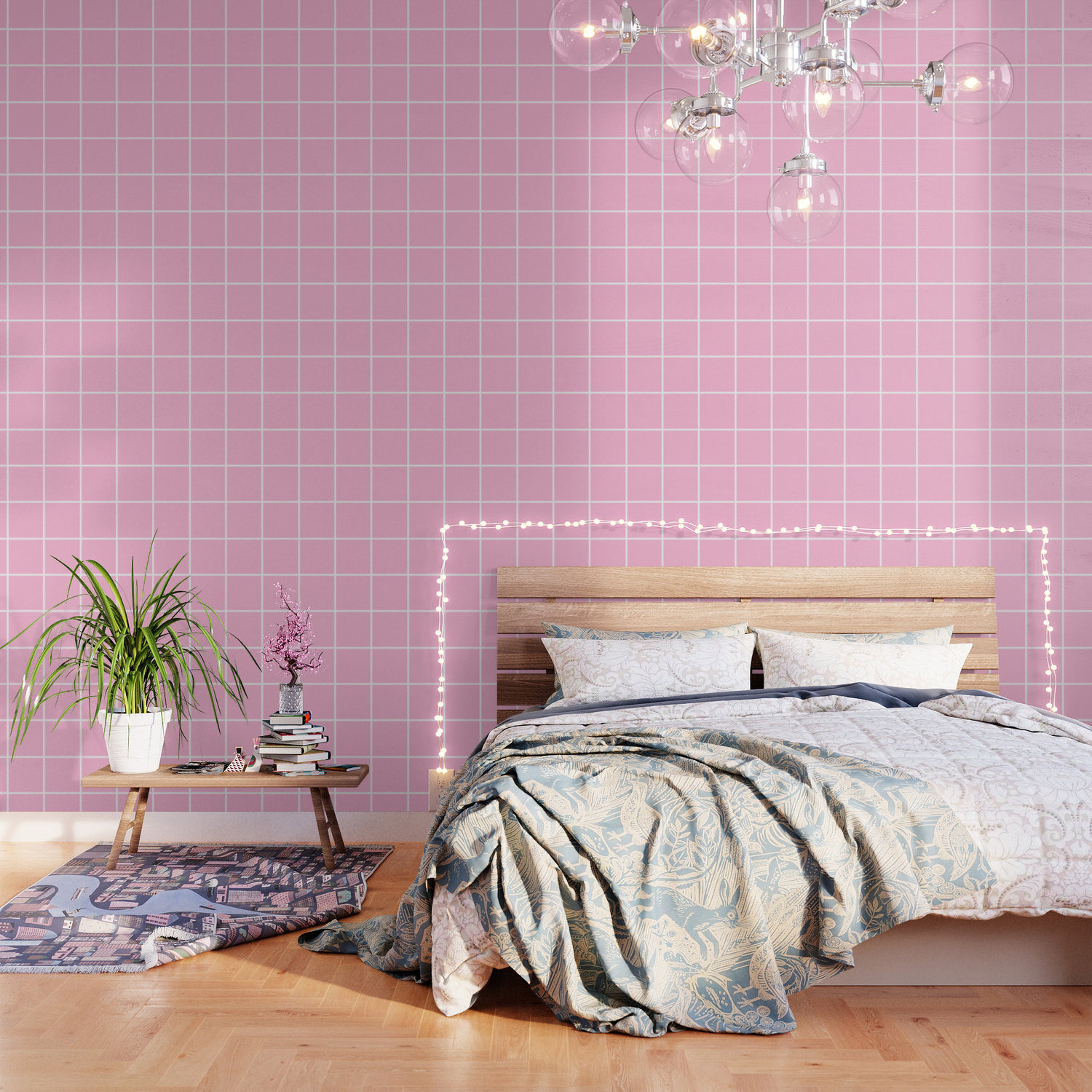 Pink White Minimalist Grid Pattern Wallpaper By Caromartini Society6