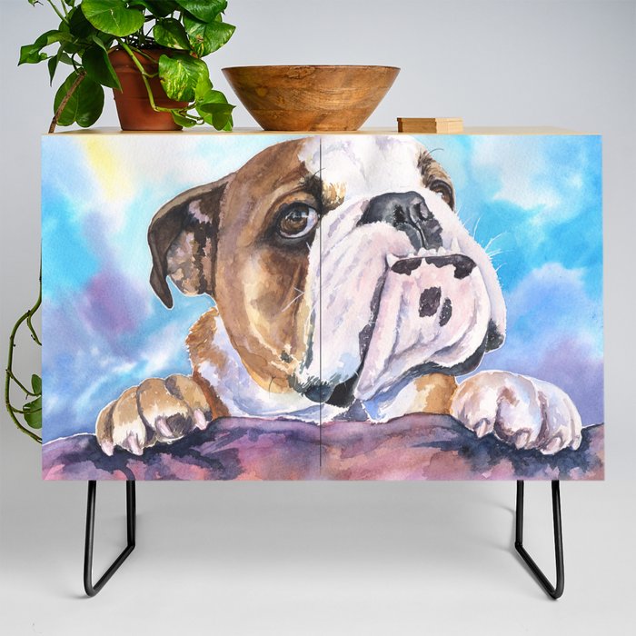 English Bulldog Watercolor | Pillow Cover | Dogs | Home Decor | Custom Dog Pillow | Dog Mom |Bulldog Credenza