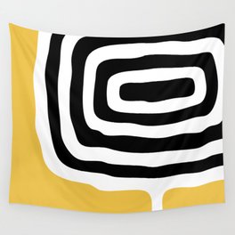 Mid Century Modern Atomic Rings 222 Yellow and Black Wall Tapestry