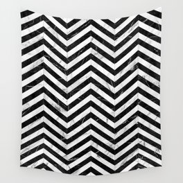 Marble Chevron Pattern - Black and White Wall Tapestry