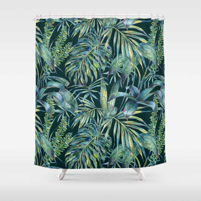 Watercolor green tropical leaves Shower Curtain