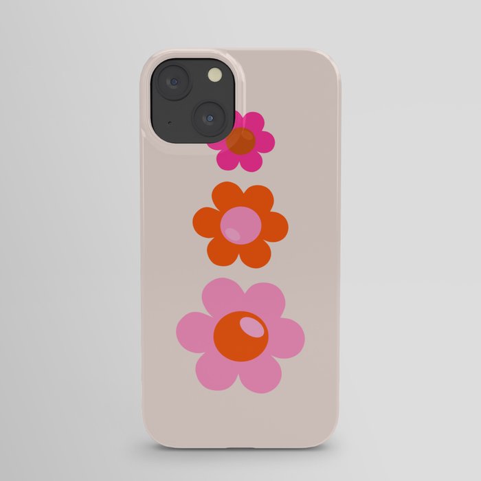 Les Fleurs | 01 - Abstract Retro Floral, Pink And Orange Print Preppy Flowers iPhone Case
