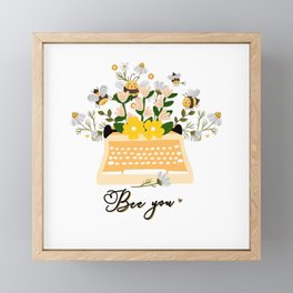 Bee You Typewriter Wildflowers Design Framed Mini Art Print