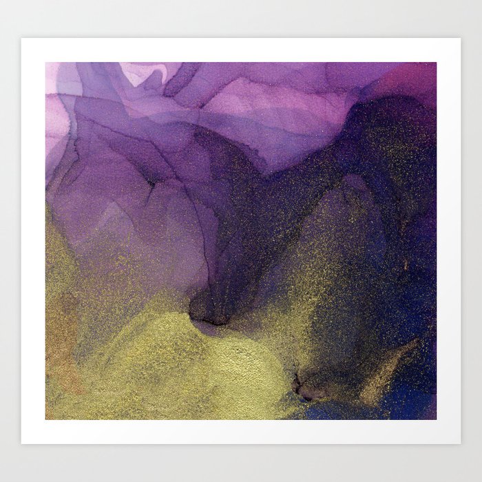 Plum Gold Abstract Ink Painting Art Print