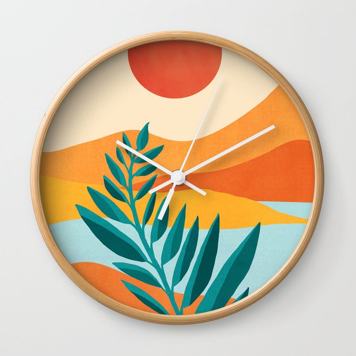 Mountain Sunset Colorful Landscape Illustration Wall Clock