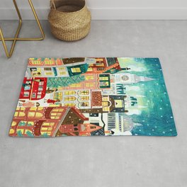 London city lights in the snow Rug