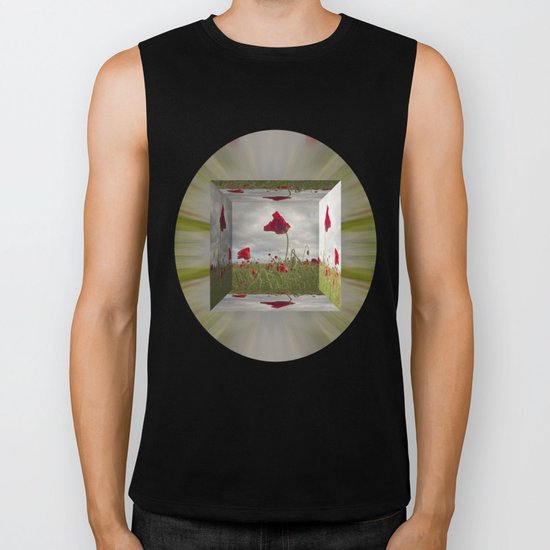 Mirrored Poppies Biker Tank