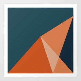 Abstract Triangle Abstraction in Teal and Orange Art Print