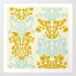 Damask Wildflowers in Gold Art Print