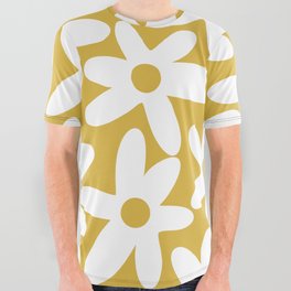 Daisy Time Retro Floral Pattern in Mustard and White All Over Graphic Tee