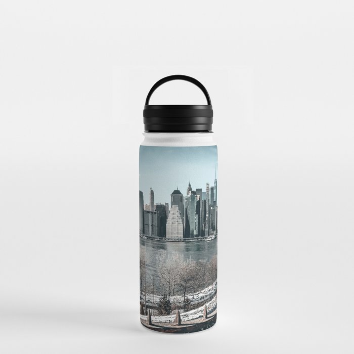 New York City Manhattan skyline during winter Water Bottle