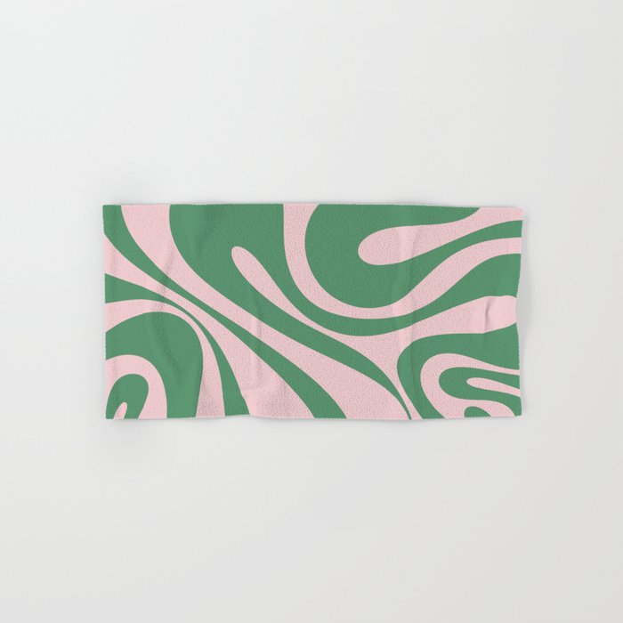 Mod Swirl Retro Abstract Pattern in Jade Green and Pale Pink Hand & Bath Towel