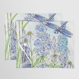 Watercolor Wildflower Garden Dragonfly Blue Flowers Daisies Placemat