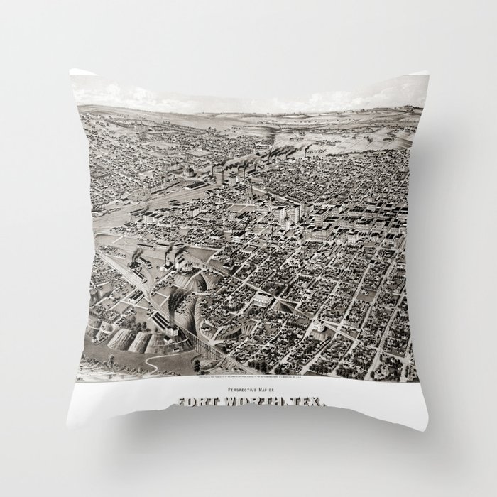 Perspective map of Fort Worth-1891 vintage pictorial map Throw Pillow